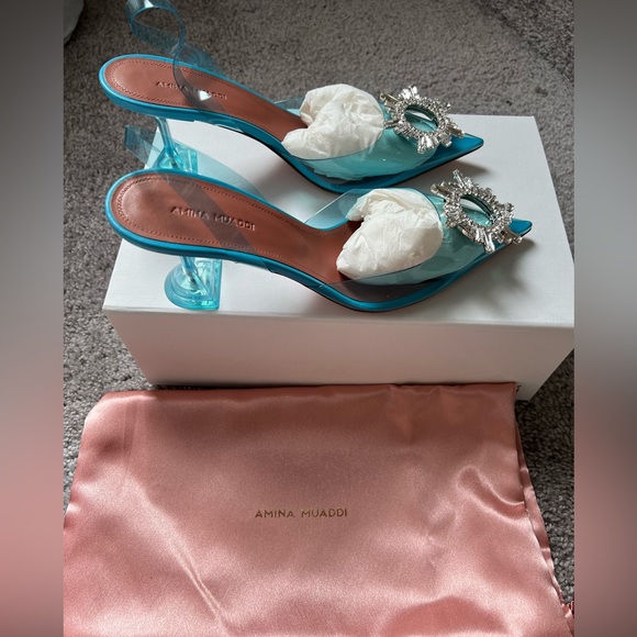 Amina Muaddi Begum Glass Point Toe Slingback Pump - Picture 11 of 12